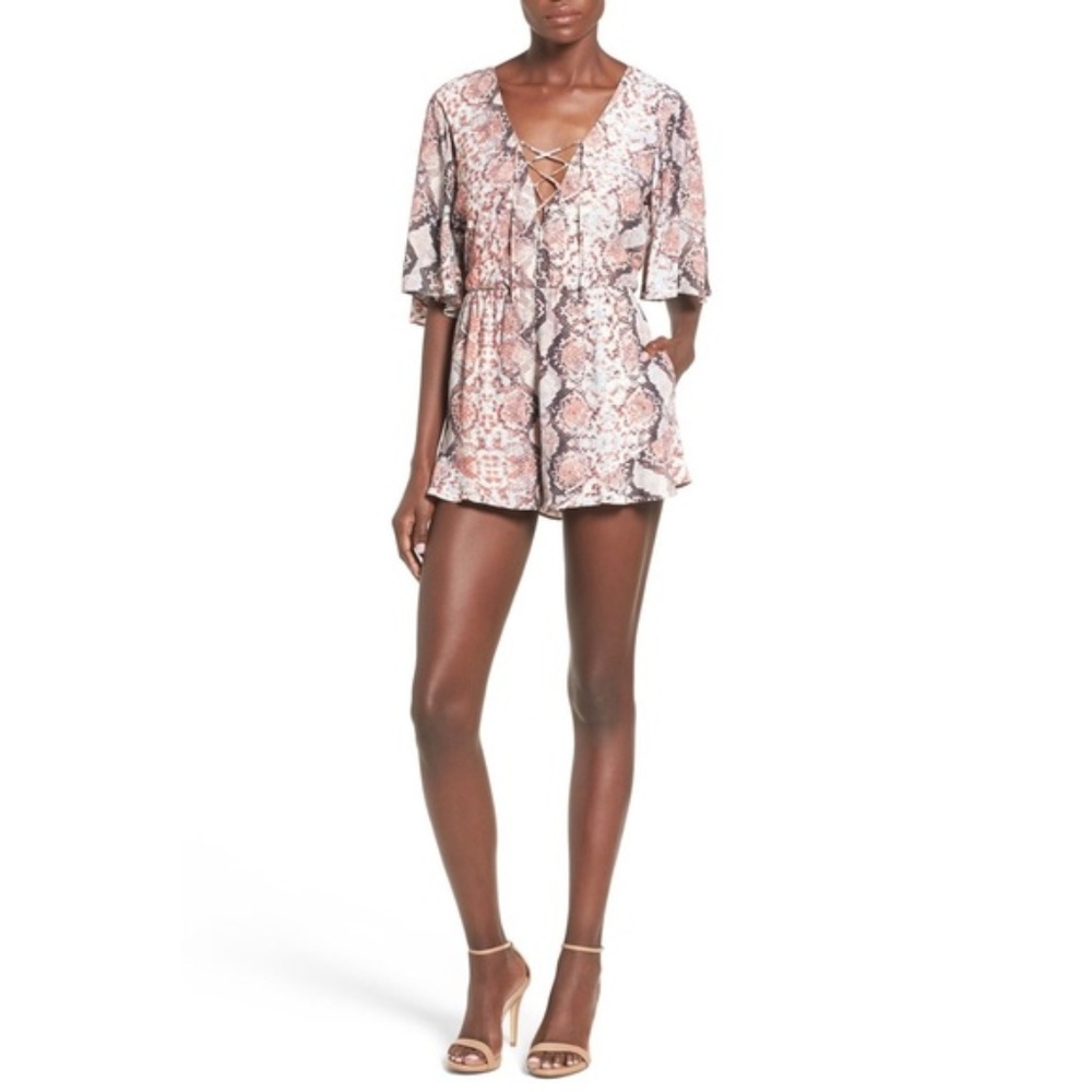 Lovers + Friends Epiphany Lace-Up Romper Python- S